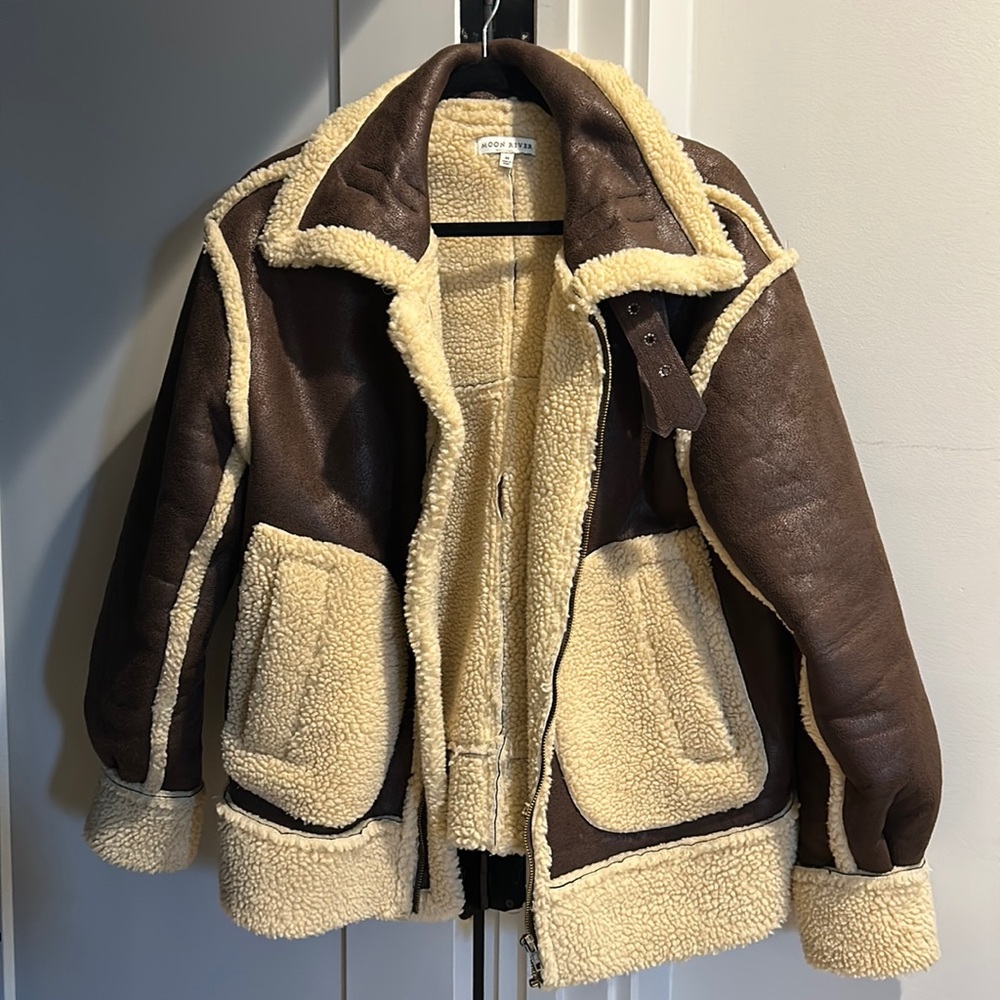 Brown leather teddy bear jacket